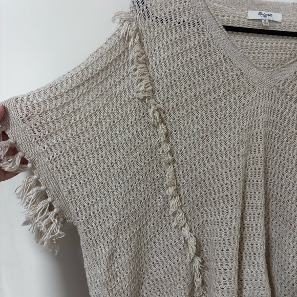 Madewell cream fringe short sleeve pullover knit poncho blouse size M - Picture 7 of 13